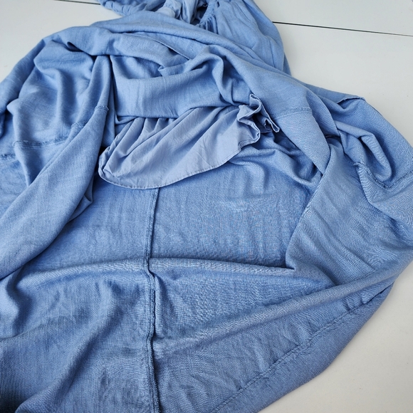 Labiz Blue Tie Neck Halter Linen Blend Maxi Long Dress Women's Cutout Sz S - Picture 15 of 16